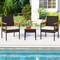 Balcony 3-Piece Wicker Set Acacia Wood Tabletop with Comfortable Armrest Chairs